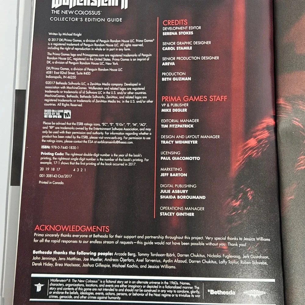 Wolfenstein II The New Colossus Collector's Edition Guide Prima Games Hardcover